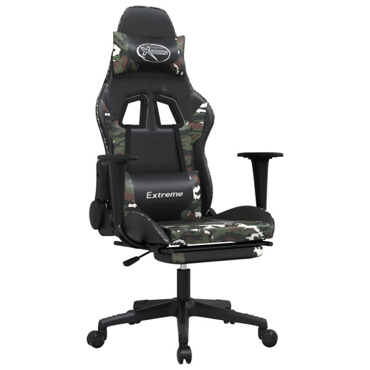 vidaXL Καρέκλα Gaming Μασάζ Υποπόδιο Μαύρο/Παραλλαγή Συνθετικό Δέρμα