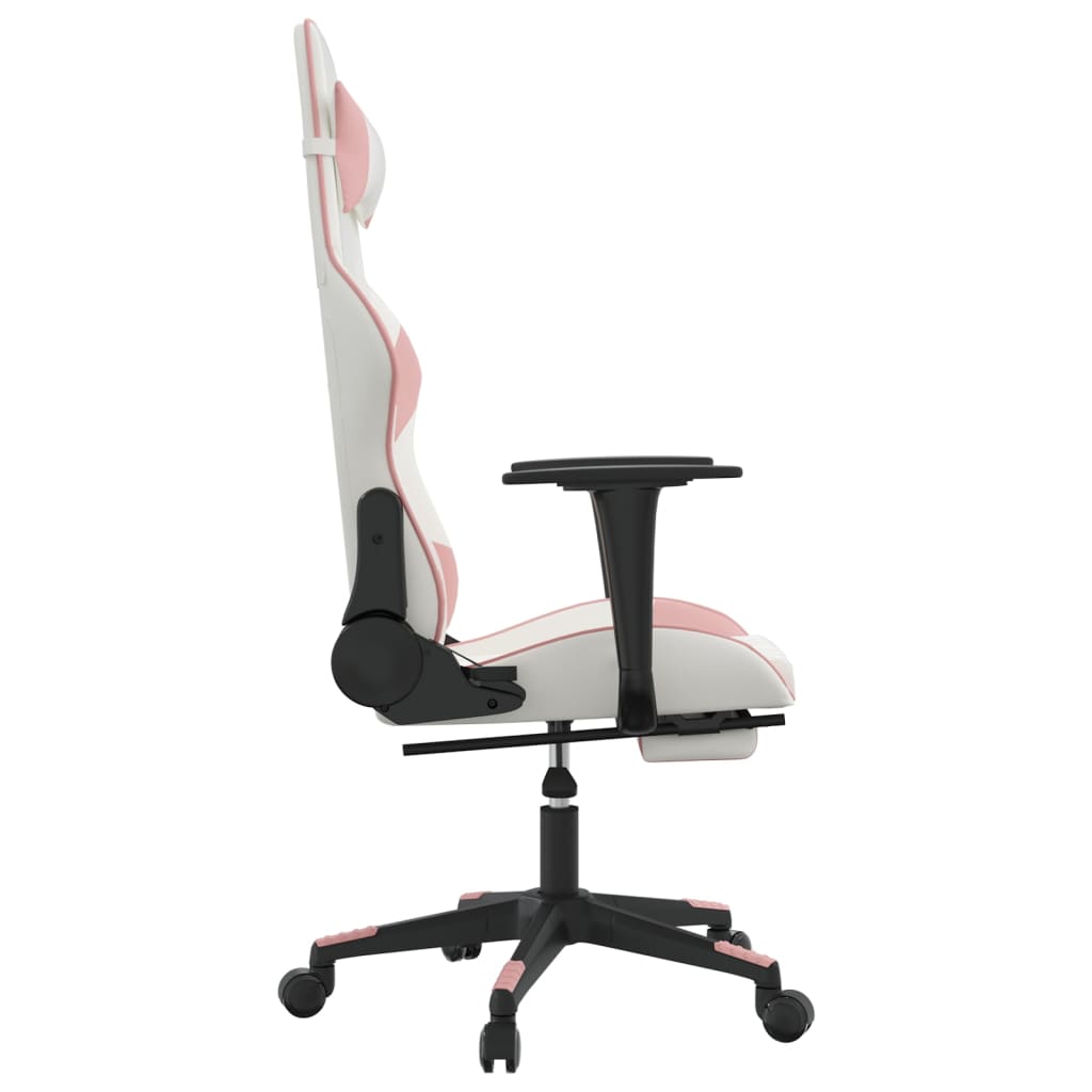 vidaXL Καρέκλα Gaming με Υποπόδιο Λευκό και Ροζ από Συνθετικό Δέρμα