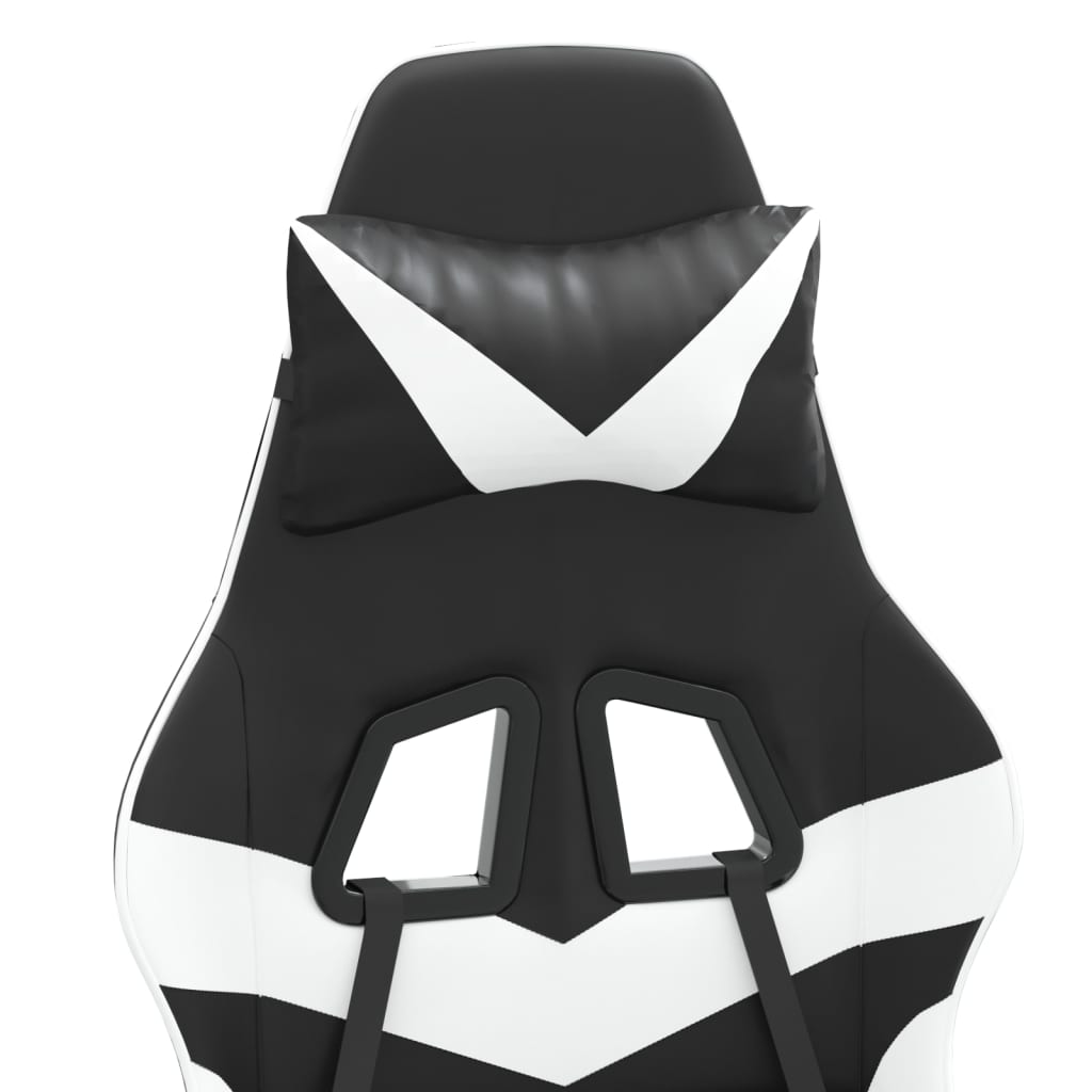 vidaXL Καρέκλα Gaming Μασάζ Υποπόδιο Μαύρο/Λευκό από Συνθετικό Δέρμα