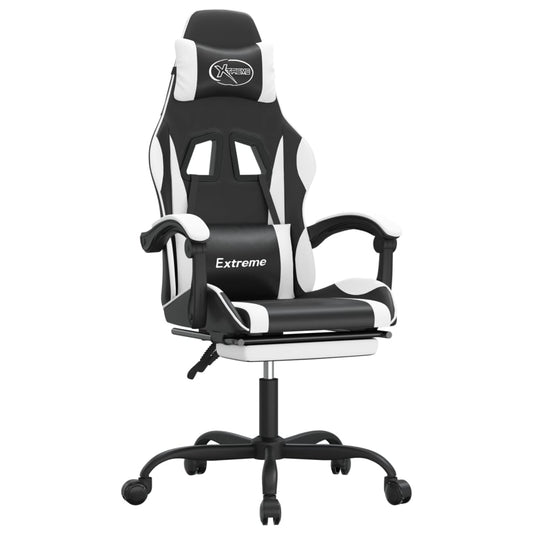 vidaXL Καρέκλα Gaming Μασάζ Υποπόδιο Μαύρο/Λευκό από Συνθετικό Δέρμα