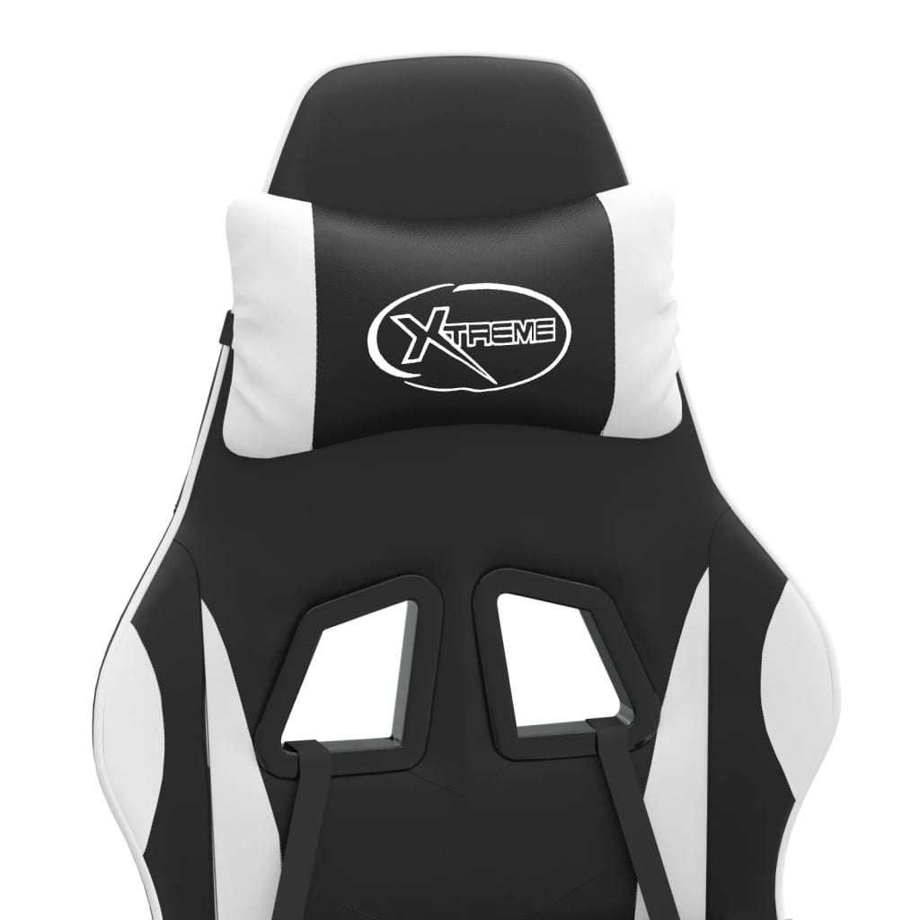 vidaXL Καρέκλα Gaming Μασάζ Υποπόδιο Μαύρο/Λευκό από Συνθετικό Δέρμα