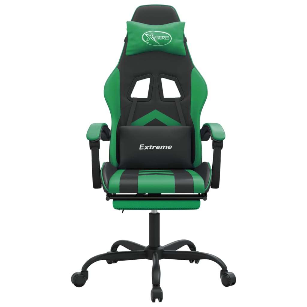 vidaXL Καρέκλα Gaming Μασάζ Υποπόδιο Μαύρο/Πράσινο από Συνθετικό Δέρμα