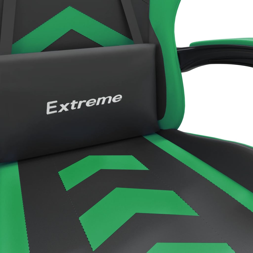 vidaXL Καρέκλα Gaming Μασάζ Υποπόδιο Μαύρο/Πράσινο από Συνθετικό Δέρμα