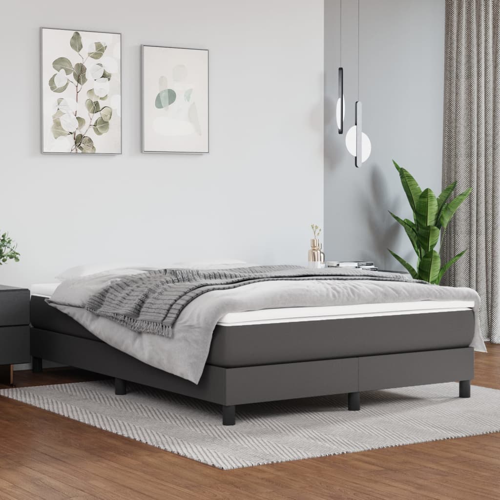 vidaXL Σκελετός Κρεβατιού με Ελατήρια Γκρι 140x200 εκ. από Συνθετικό Δέρμα