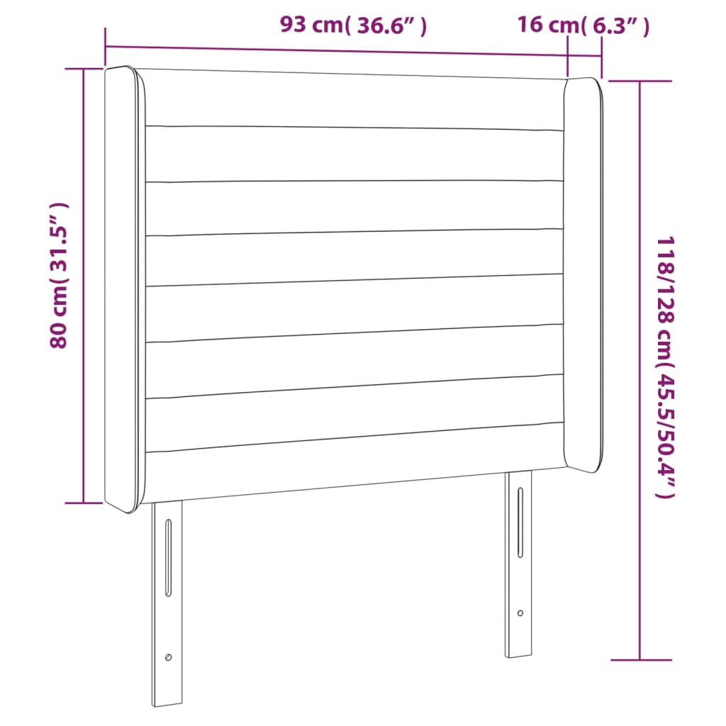 vidaXL Κεφαλάρι με Πτερύγια Μαύρο 93x16x118/128 εκ. Βελούδινο