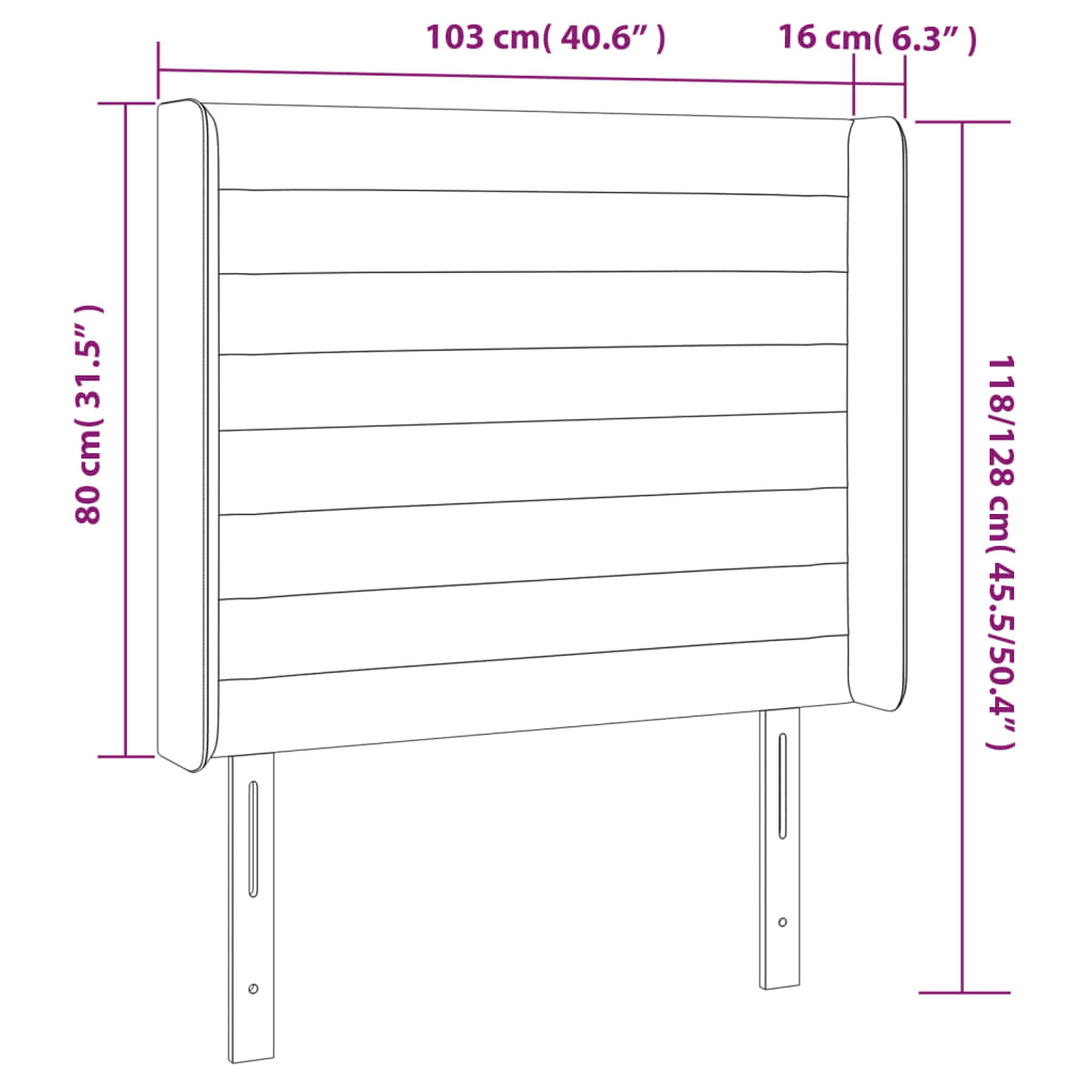 vidaXL Κεφαλάρι με Πτερύγια Μαύρο 103x16x118/128 εκ. Βελούδινο