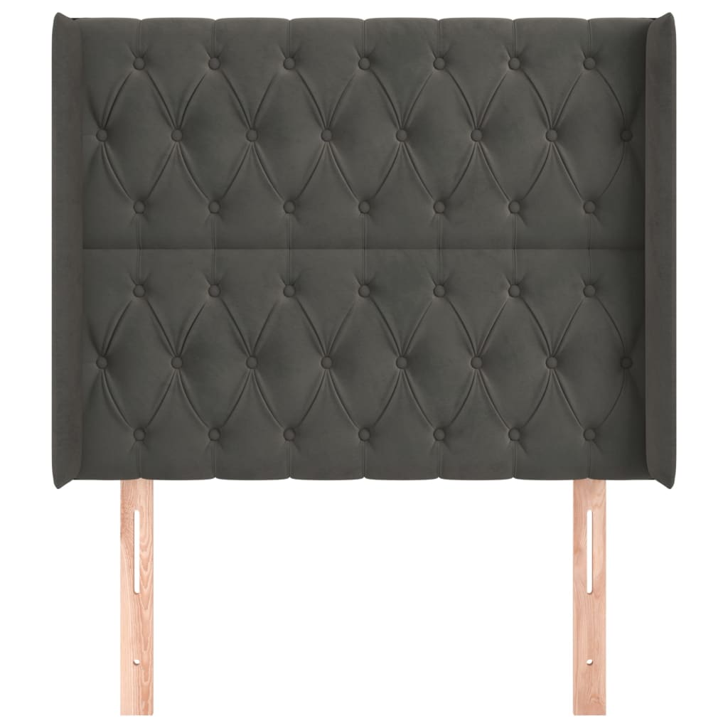 vidaXL Κεφαλάρι με Πτερύγια Σκούρο Γκρι 93x16x118/128εκ.Βελούδινο