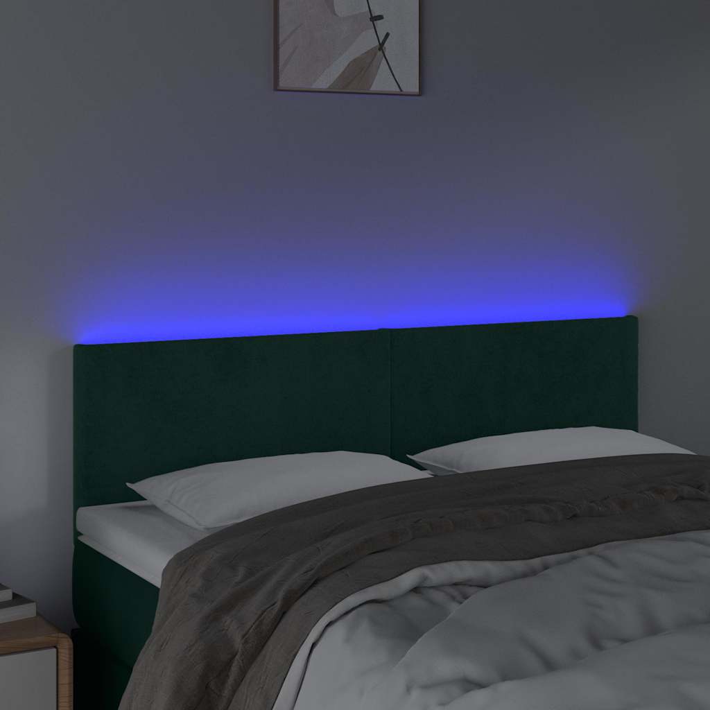 vidaXL Κεφαλάρι Κρεβατιού LED Σκούρο Πράσινο 144x5x78/88 εκ. Βελούδινο