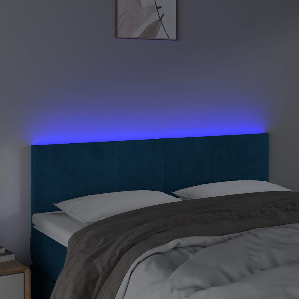 vidaXL Κεφαλάρι Κρεβατιού LED Σκούρο Μπλε 144x5x78/88 εκ. Βελούδινο