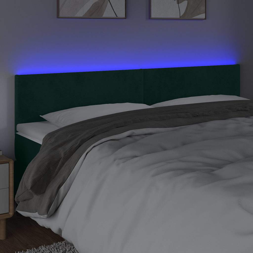vidaXL Κεφαλάρι Κρεβατιού LED Σκούρο Πράσινο 160x5x78/88 εκ. Βελούδινο