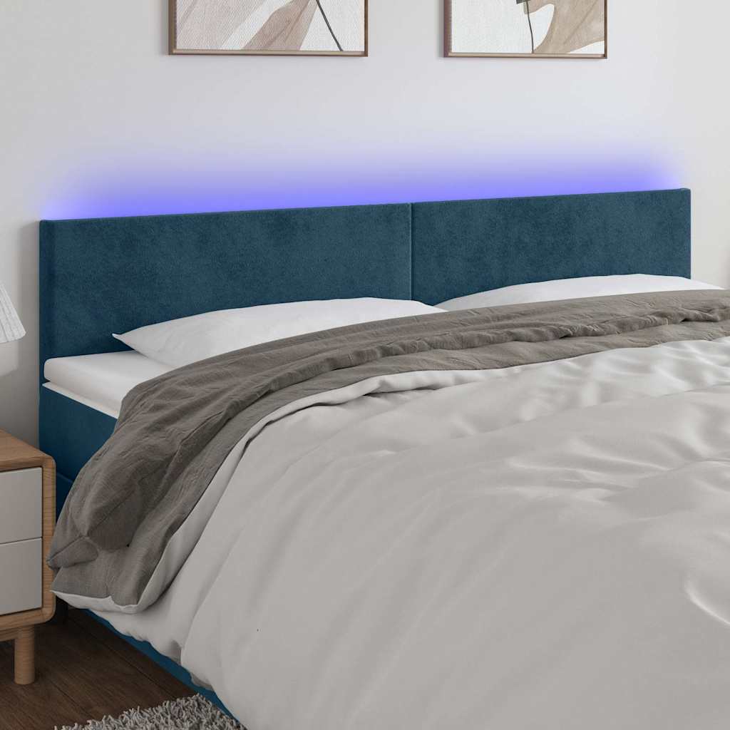 vidaXL Κεφαλάρι Κρεβατιού LED Σκούρο Μπλε 200x5x78/88 εκ. Βελούδινο