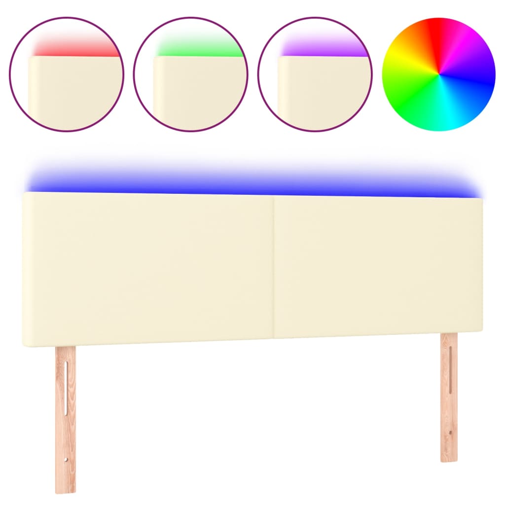 vidaXL Κεφαλάρι Κρεβατιού LED Κρεμ 144x5x78/88 εκ. από Συνθετικό Δέρμα