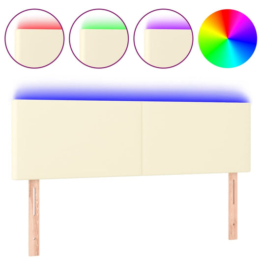 vidaXL Κεφαλάρι Κρεβατιού LED Κρεμ 144x5x78/88 εκ. από Συνθετικό Δέρμα