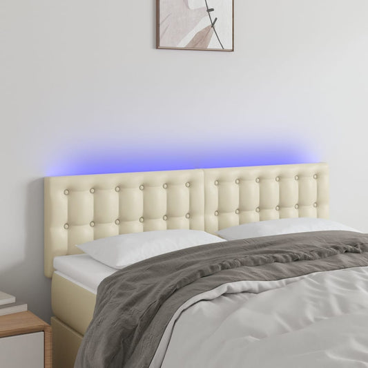 vidaXL Κεφαλάρι Κρεβατιού LED Κρεμ 144x5x78/88 εκ. από Συνθετικό Δέρμα