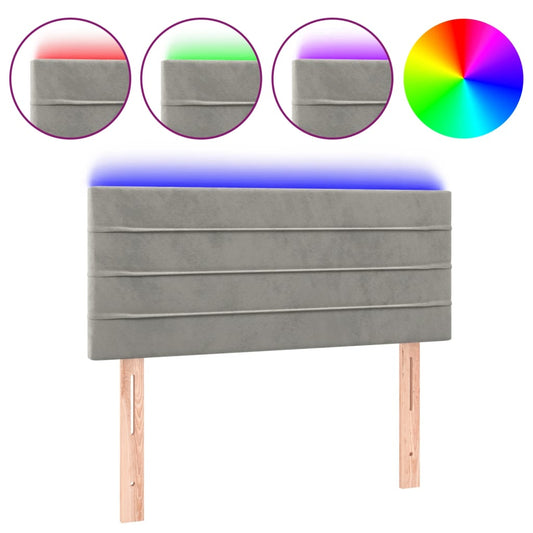 vidaXL Κεφαλάρι Κρεβατιού LED Ανοιχτό Γκρι 100x5x78/88 εκ. Βελούδινο
