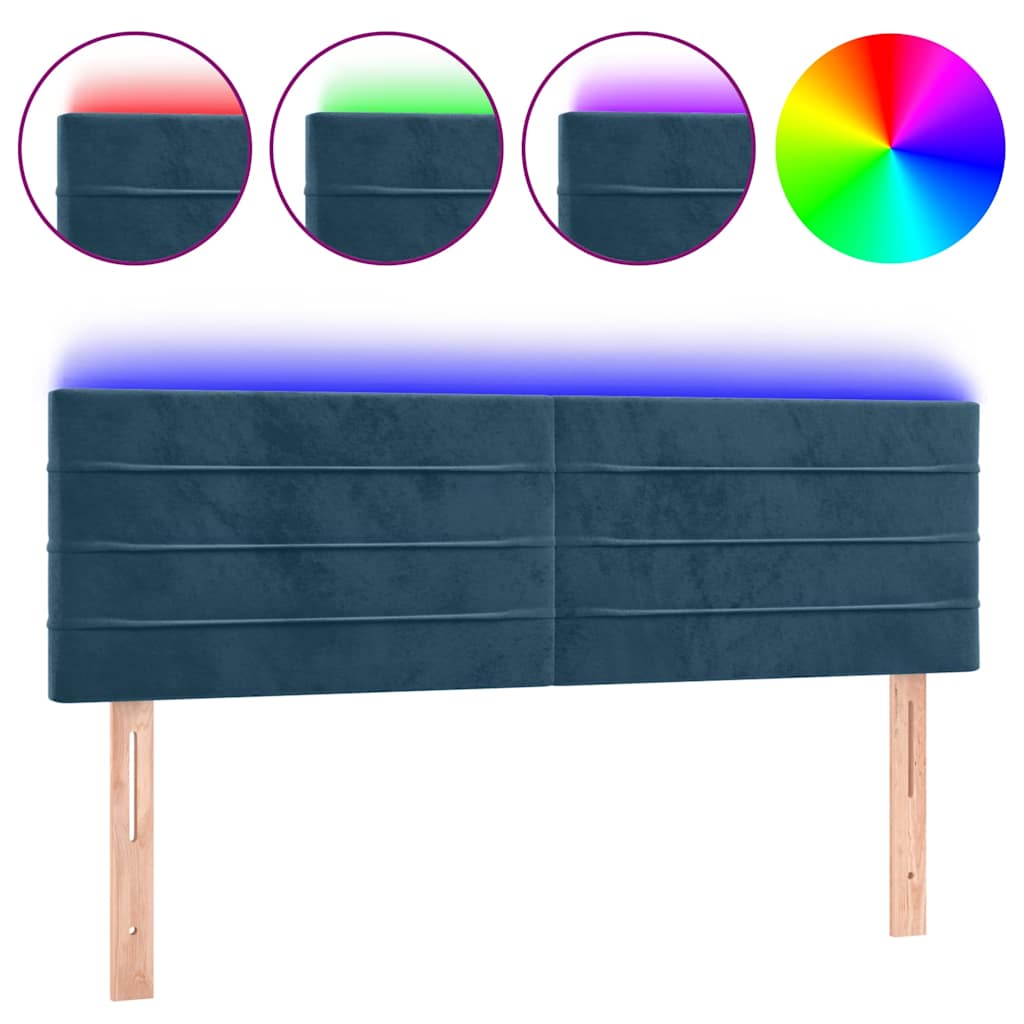 vidaXL Κεφαλάρι Κρεβατιού LED Σκούρο Μπλε 144x5x78/88 εκ. Βελούδινο