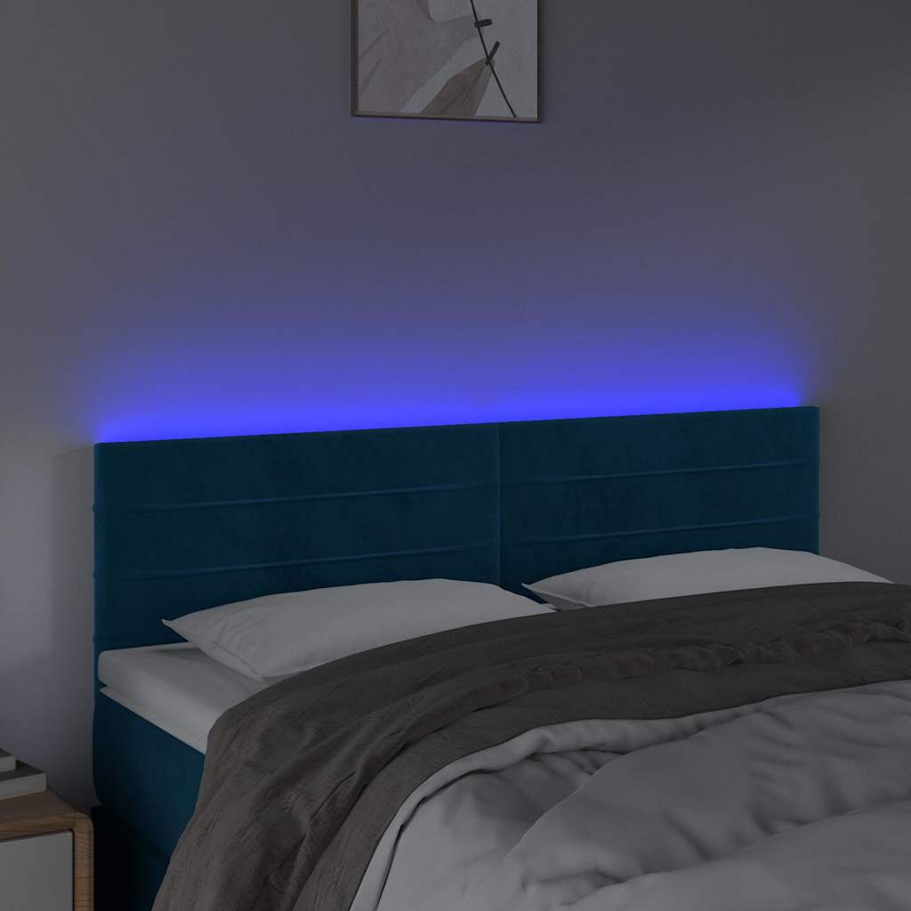 vidaXL Κεφαλάρι Κρεβατιού LED Σκούρο Μπλε 144x5x78/88 εκ. Βελούδινο