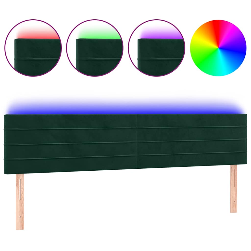 vidaXL Κεφαλάρι Κρεβατιού LED Σκούρο Πράσινο 180x5x78/88 εκ. Βελούδινο