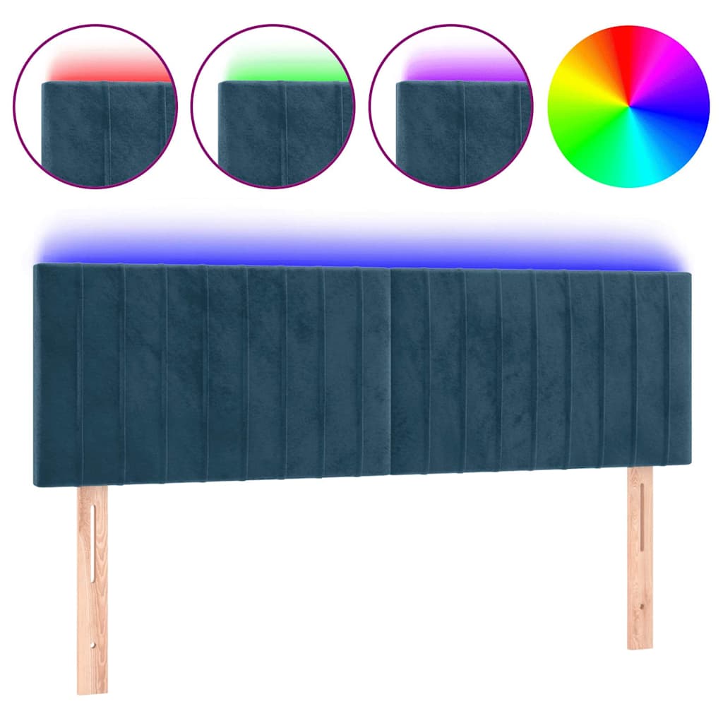 vidaXL Κεφαλάρι Κρεβατιού LED Σκούρο Μπλε 144x5x78/88 εκ. Βελούδινο