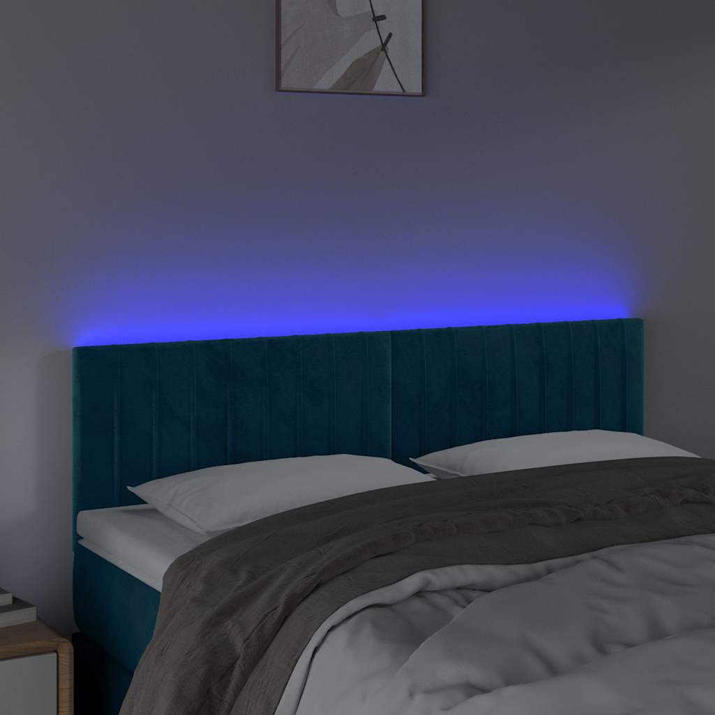 vidaXL Κεφαλάρι Κρεβατιού LED Σκούρο Μπλε 144x5x78/88 εκ. Βελούδινο