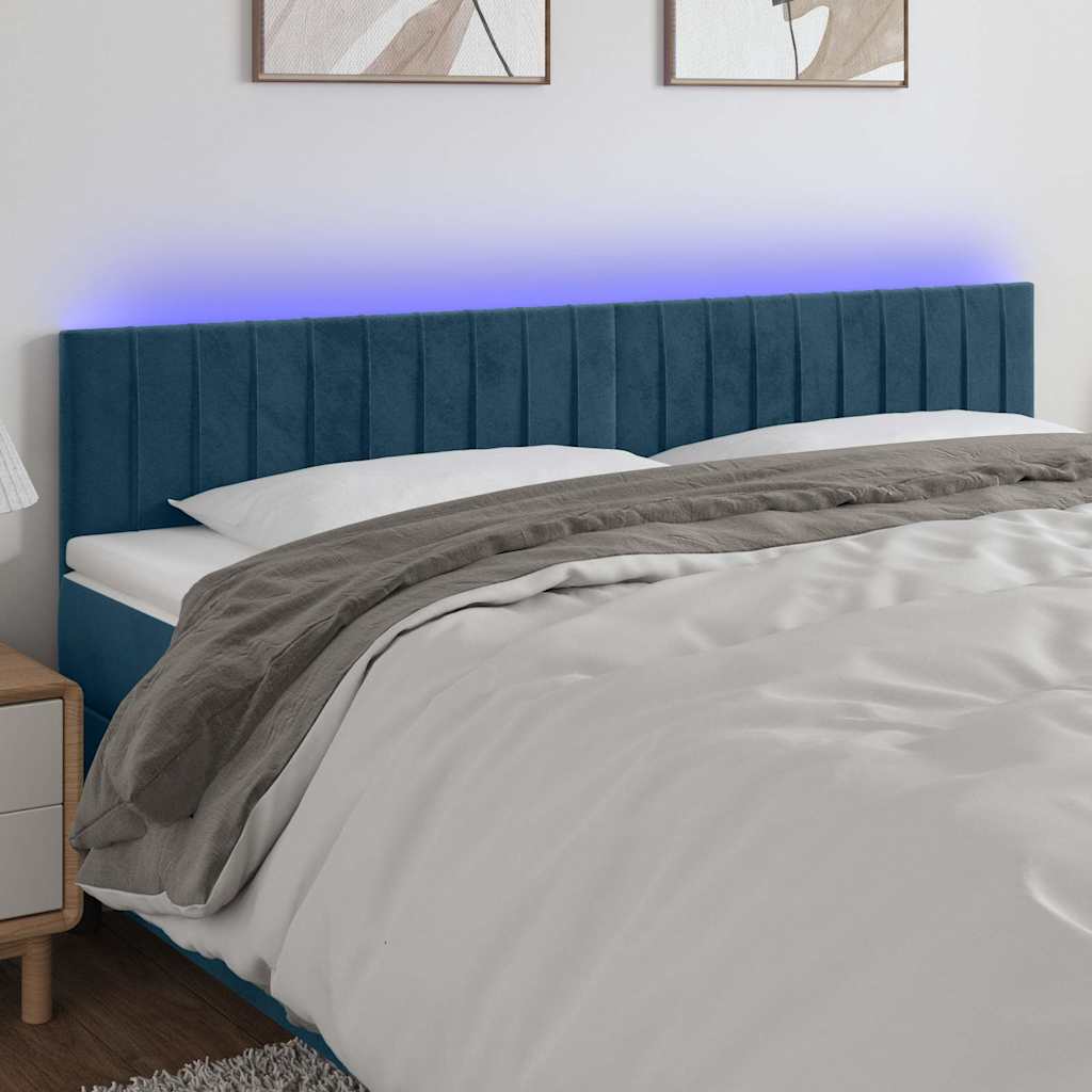 vidaXL Κεφαλάρι Κρεβατιού LED Σκούρο Μπλε 160x5x78/88 εκ. Βελούδινο