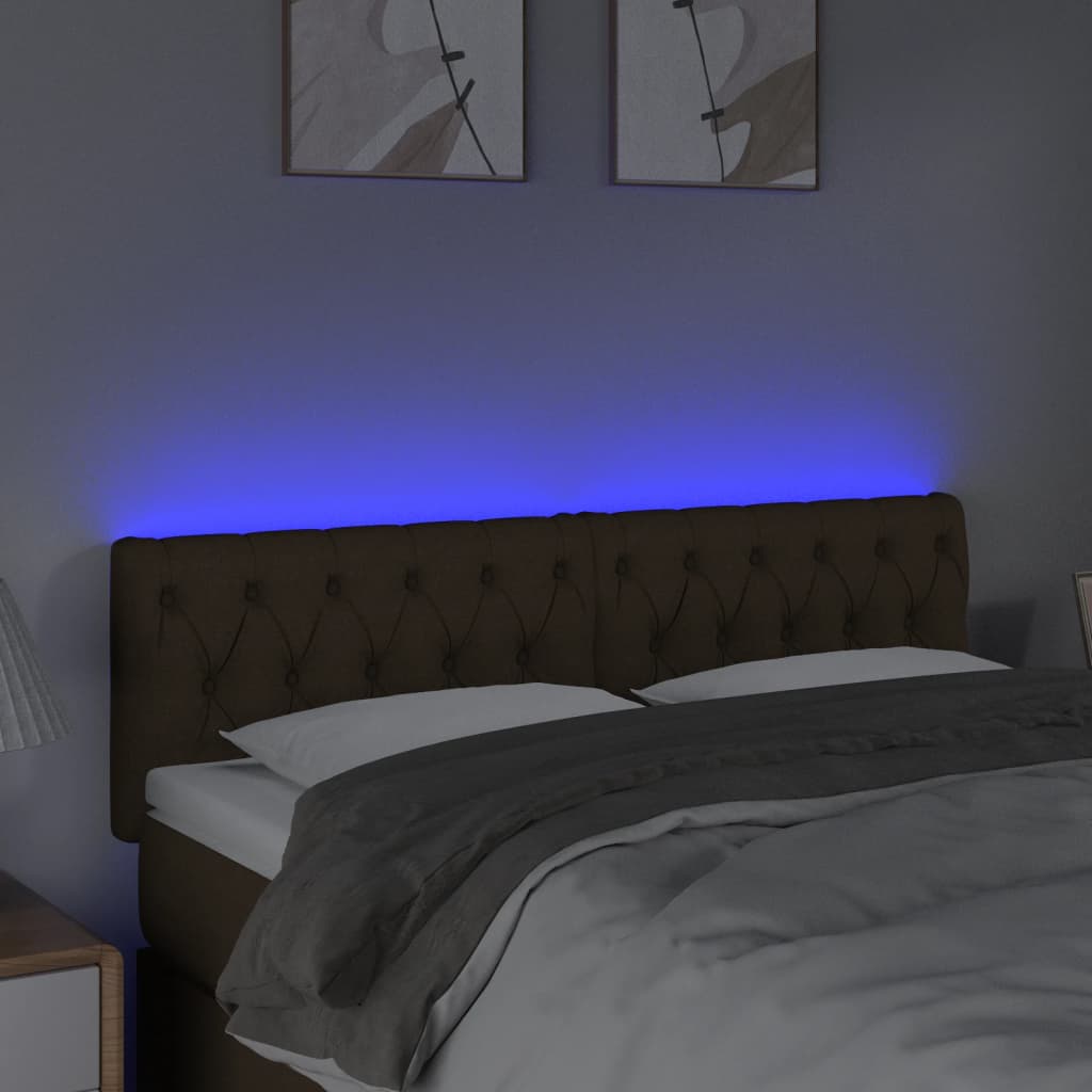 vidaXL Κεφαλάρι Κρεβατιού LED Σκούρο Καφέ 144x7x78/88 εκ. Υφασμάτινο