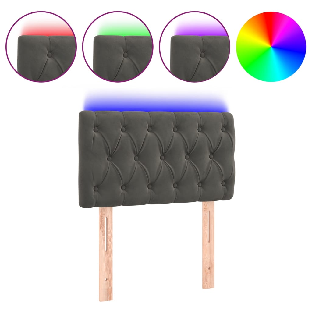 vidaXL Κεφαλάρι Κρεβατιού LED Σκούρο Γκρι 80x7x78/88 εκ. Βελούδινο