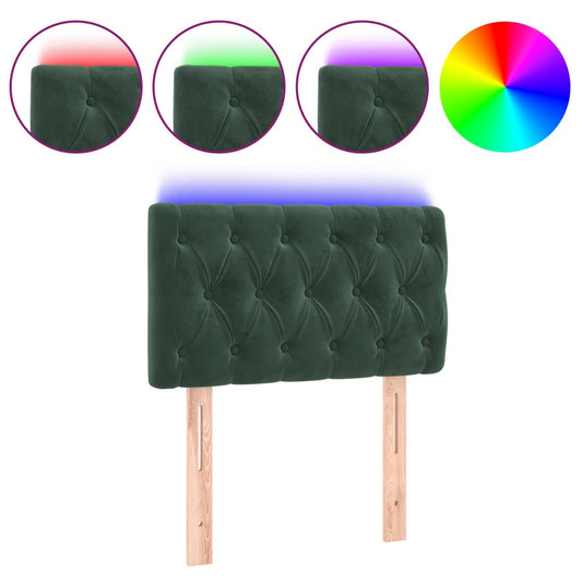 vidaXL Κεφαλάρι Κρεβατιού LED Σκούρο Πράσινο 80x7x78/88 εκ. Βελούδινο