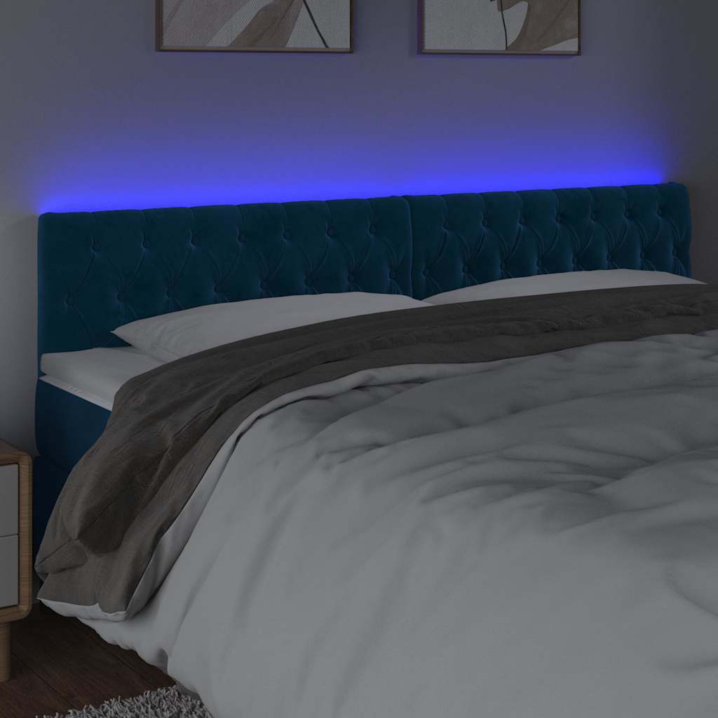 vidaXL Κεφαλάρι Κρεβατιού LED Σκούρο Μπλε 200x7x78/88 εκ. Βελούδινο