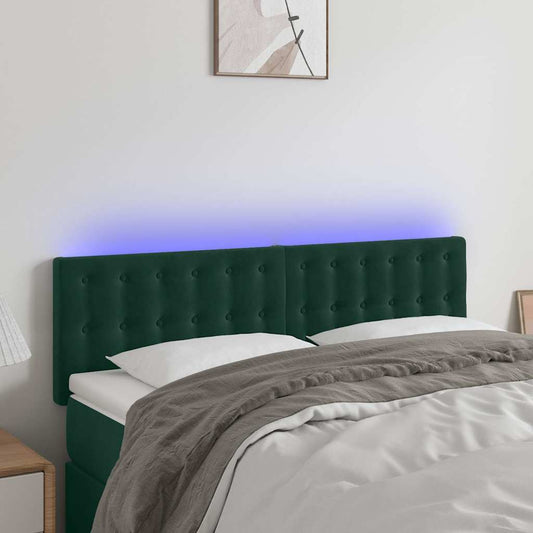 vidaXL Κεφαλάρι Κρεβατιού LED Σκούρο Πράσινο 144x5x78/88 εκ. Βελούδινο