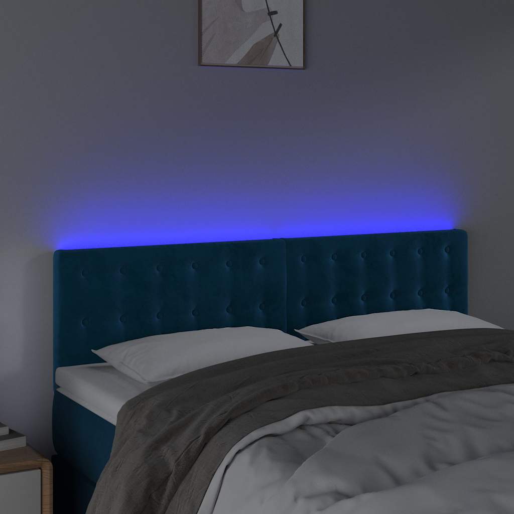 vidaXL Κεφαλάρι Κρεβατιού LED Σκούρο Μπλε 144x5x78/88 εκ. Βελούδινο