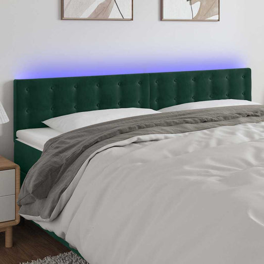 vidaXL Κεφαλάρι Κρεβατιού LED Σκούρο Πράσινο 180x5x78/88 εκ. Βελούδινο