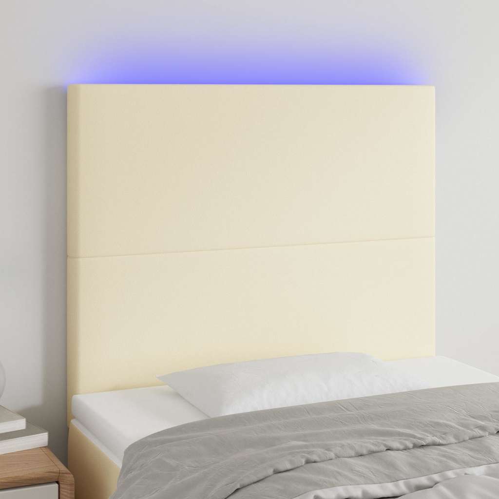vidaXL Κεφαλάρι Κρεβατιού LED Κρεμ 100x5x118/128 εκ. Συνθετ. Δέρμα