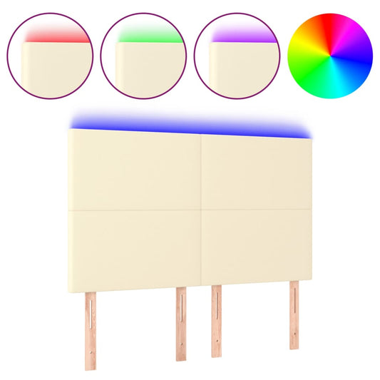 vidaXL Κεφαλάρι Κρεβατιού LED Κρεμ 144x5x118/128 εκ. Συνθετ. Δέρμα