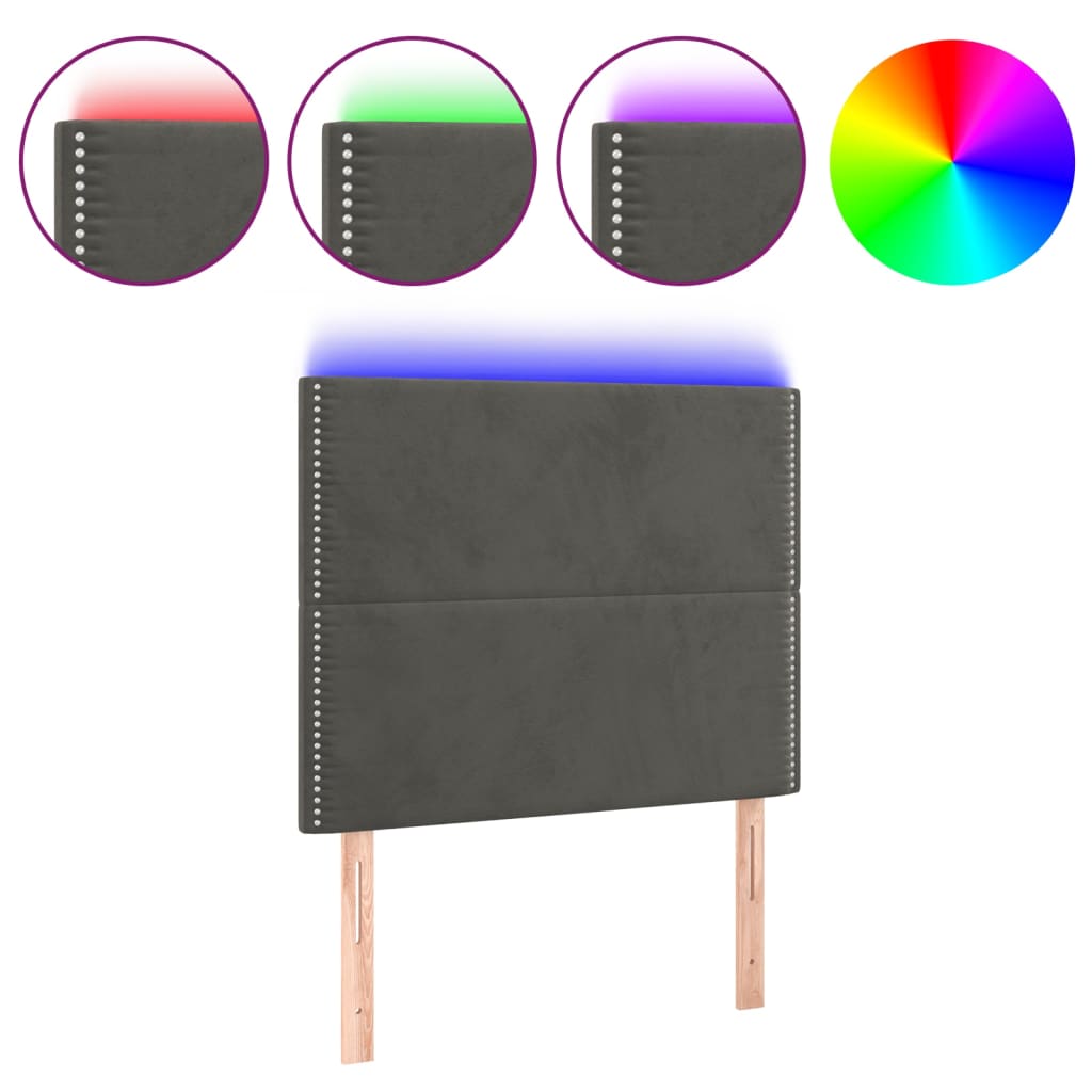 vidaXL Κεφαλάρι Κρεβατιού LED Σκούρο Γκρι 100x5x118/128 εκ. Βελούδινο