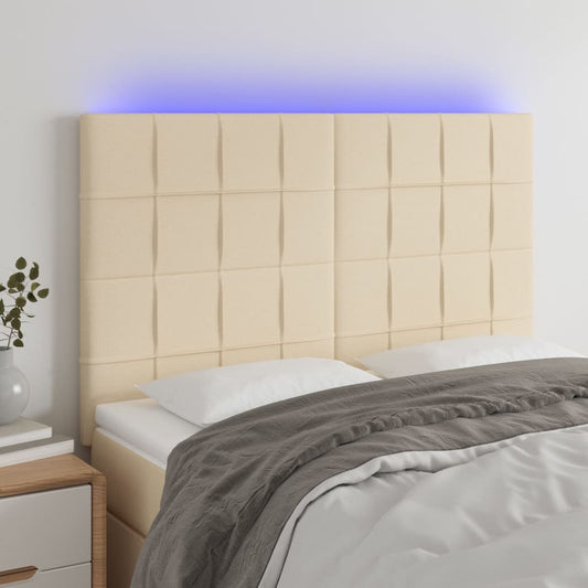 vidaXL Κεφαλάρι Κρεβατιού LED Κρεμ 144x5x118/128 εκ. Υφασμάτινο