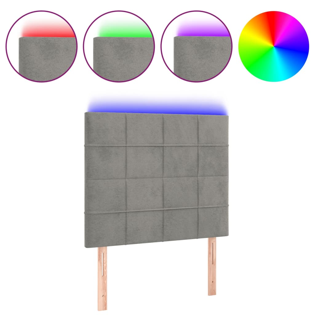 vidaXL Κεφαλάρι Κρεβατιού LED Ανοιχτό Γκρι 100x5x118/128 εκ. Βελούδινο