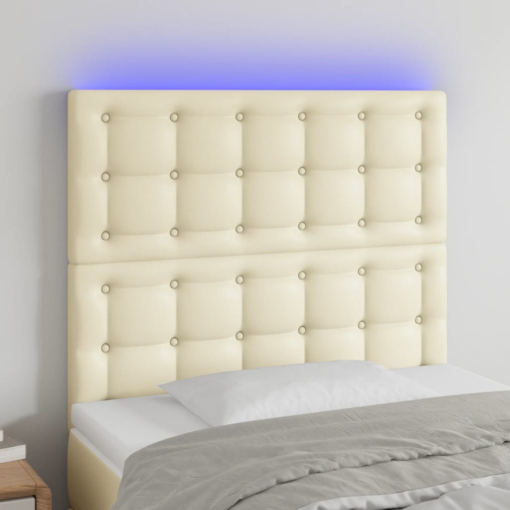 vidaXL Κεφαλάρι Κρεβατιού LED Κρεμ 90x5x118/128 εκ