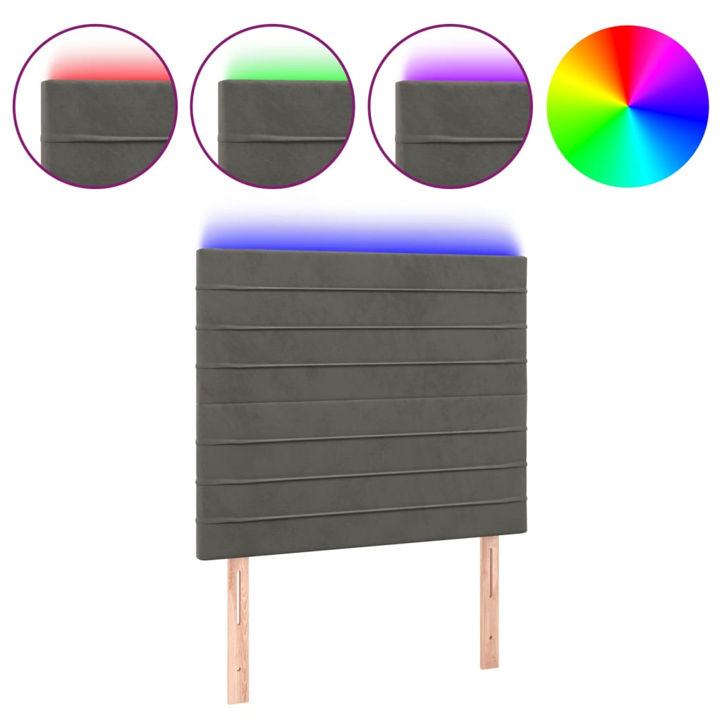 vidaXL Κεφαλάρι Κρεβατιού LED Σκούρο Γκρι 100x5x118/128 εκ. Βελούδινο