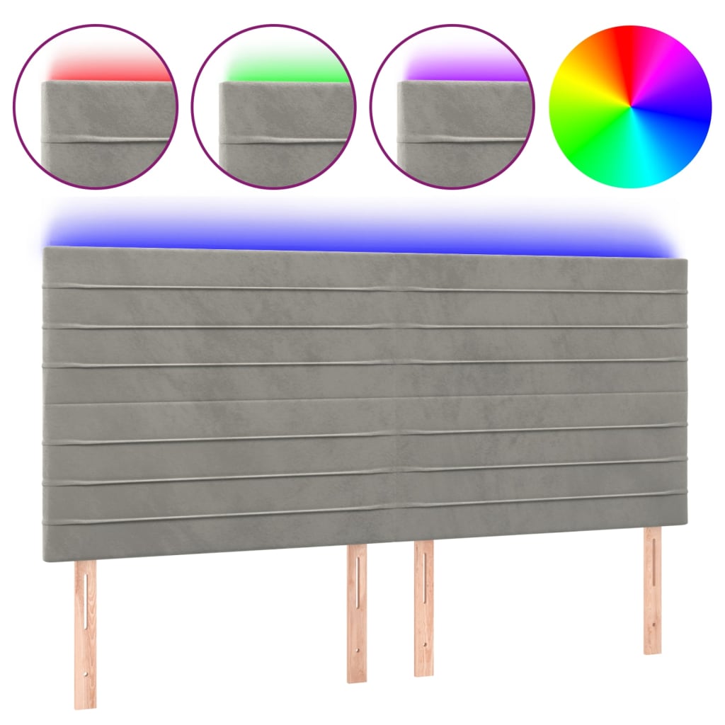 vidaXL Κεφαλάρι Κρεβατιού LED Ανοιχτό Γκρι 200x5x118/128 εκ. Βελούδινο