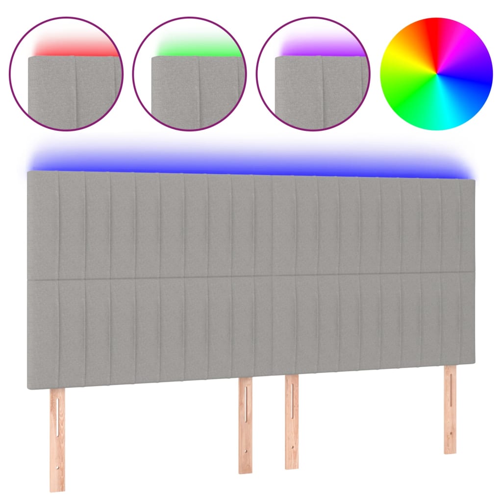 vidaXL Κεφαλάρι Κρεβατιού LED Ανοιχτό Γκρι 200x5x118/128εκ. Υφασμάτινο