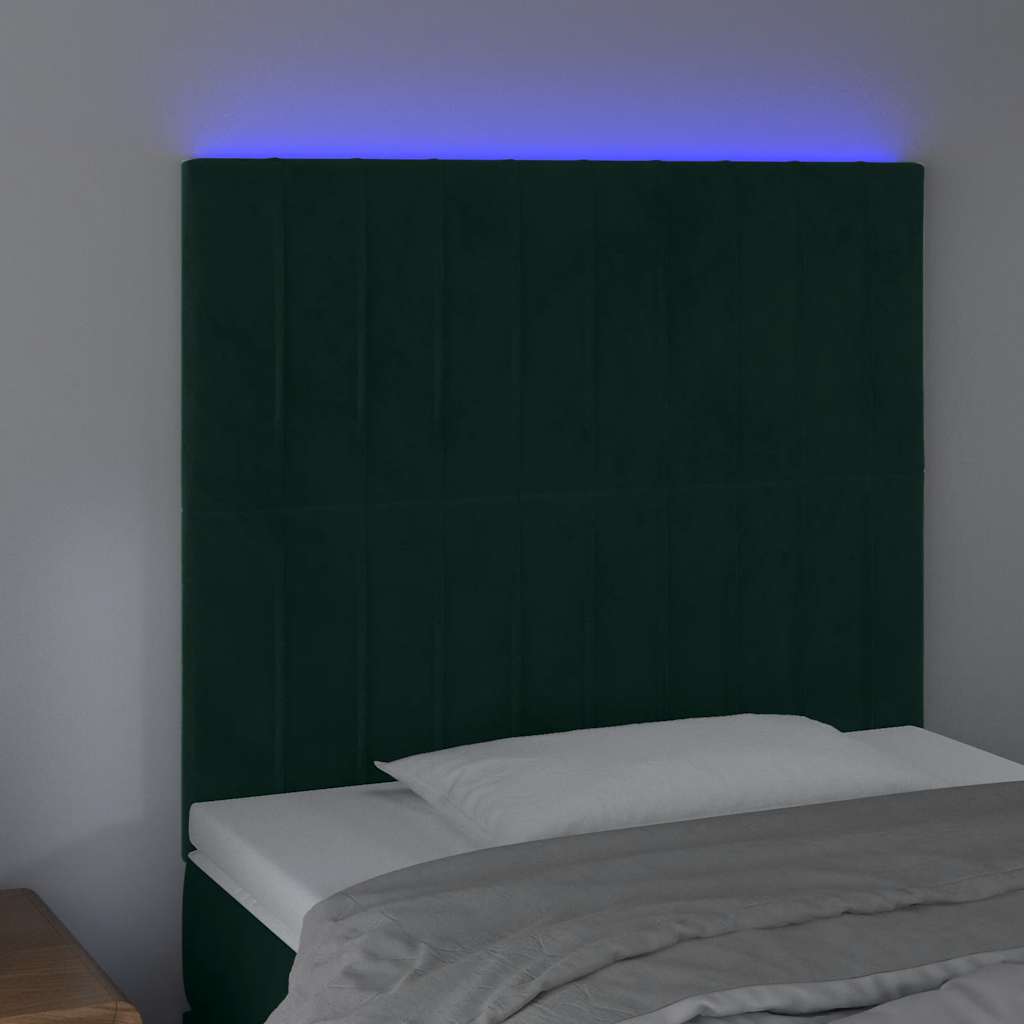 vidaXL Κεφαλάρι Κρεβατιού LED Σκούρο Πράσινο 80x5x118/128εκ. Βελούδινο