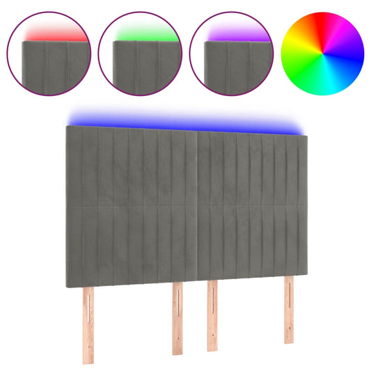 vidaXL Κεφαλάρι Κρεβατιού LED Ανοιχτό Γκρι 144x5x118/128 εκ. Βελούδινο