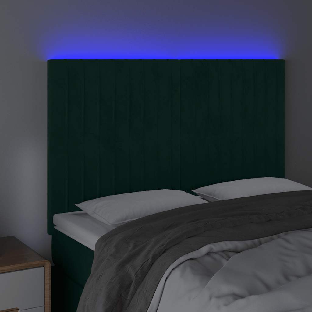vidaXL Κεφαλάρι Κρεβατιού LED Σκούρο Πράσινο 144x5x118/128 εκ.