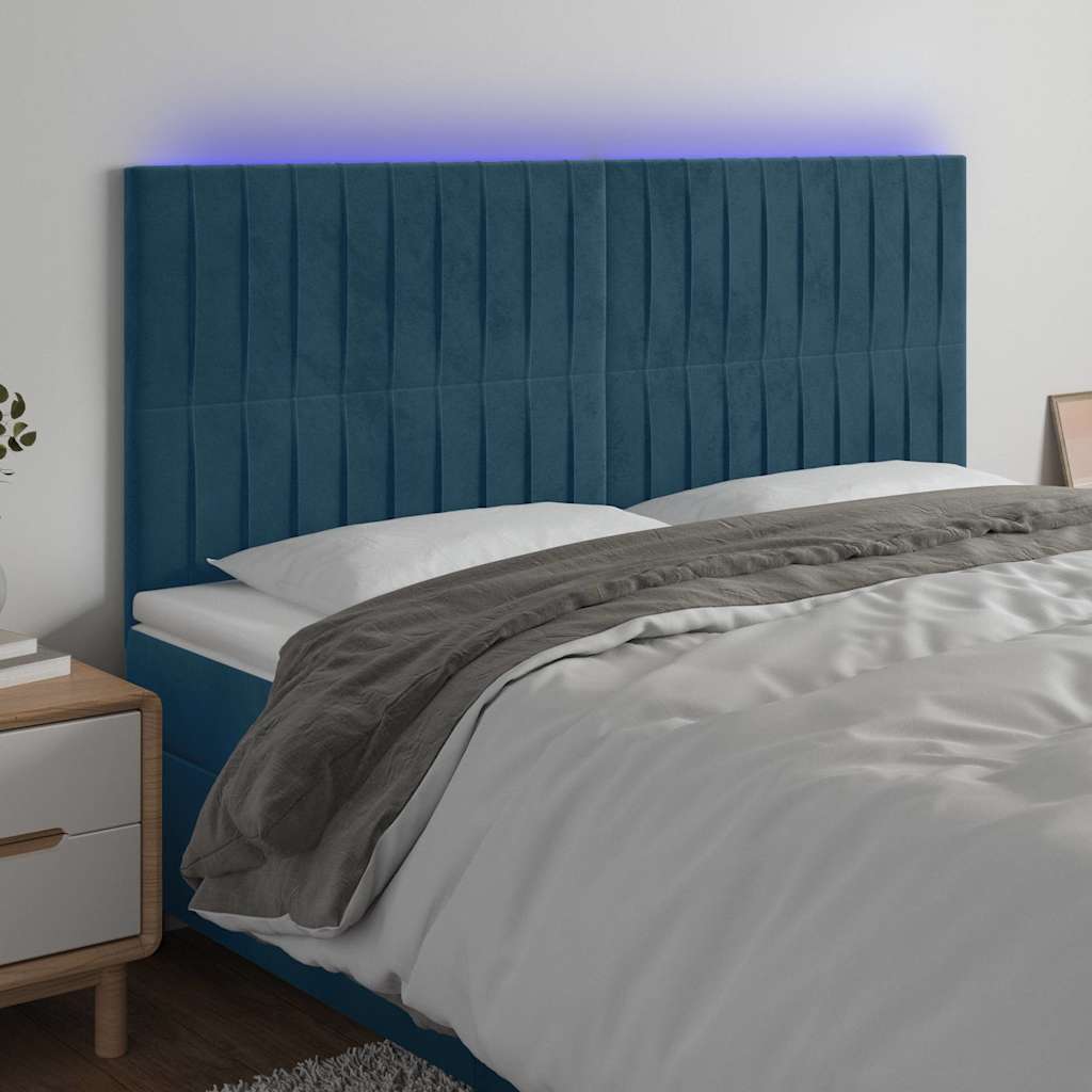 vidaXL Κεφαλάρι Κρεβατιού LED Σκούρο Μπλε 160x5x118/128 εκ. Βελούδινο