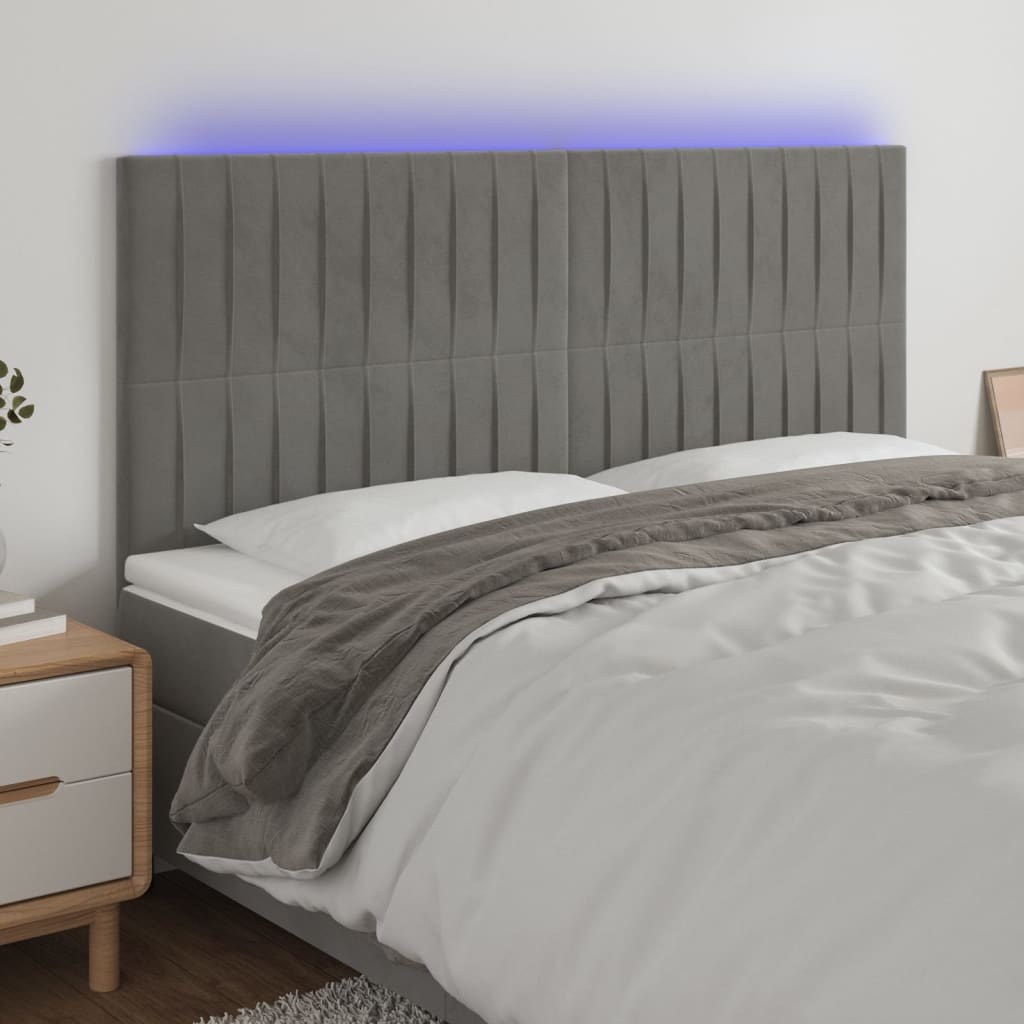 vidaXL Κεφαλάρι Κρεβατιού LED Ανοιχτό Γκρι 180x5x118/128 εκ. Βελούδινο