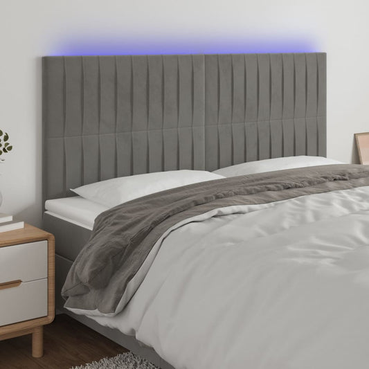 vidaXL Κεφαλάρι Κρεβατιού LED Ανοιχτό Γκρι 180x5x118/128 εκ. Βελούδινο