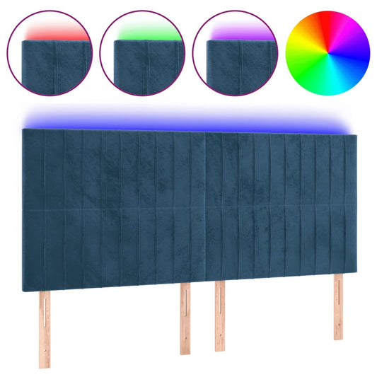vidaXL Κεφαλάρι Κρεβατιού LED Σκούρο Μπλε 180x5x118/128 εκ. Βελούδινο