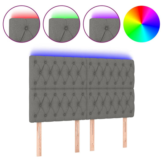 vidaXL Κεφαλάρι Κρεβατιού LED Σκούρο Γκρι 144x7x118/128εκ. Υφασμάτινο