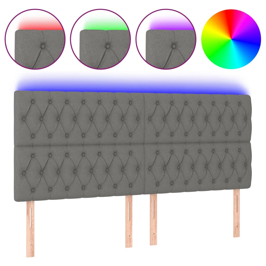 vidaXL Κεφαλάρι Κρεβατιού LED Σκούρο Γκρι 180x7x118/128εκ. Υφασμάτινο